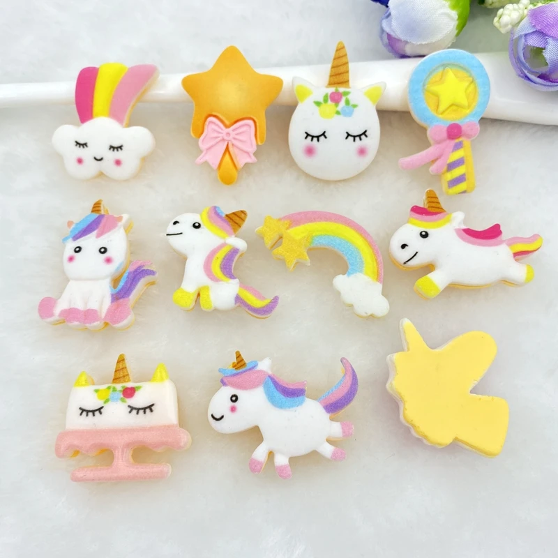 10 шт. цвет радуги/единорог/звезды с плоской задней частью кабошоны из смолы DIY