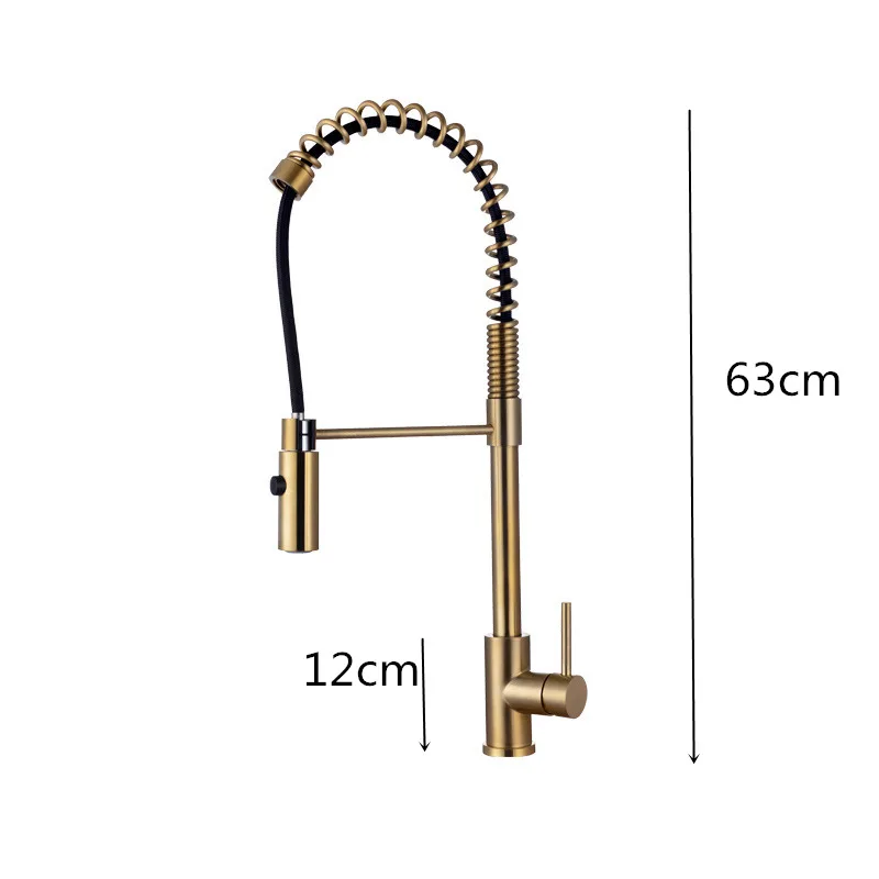 

Tuqiu Kitchen Sink Faucets Brass Pull Down spray nozzle Mixer Tap Single Handle Hot & Cold Rotating Brushed Gold Water Crane Tap