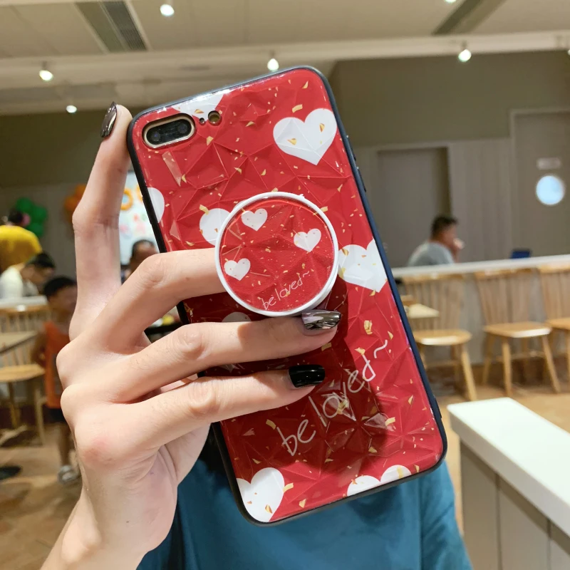 Abmos Diamond Pattern Rhinestone Letter Holder Phone Case For iPhone 7 8 6 6s X Xs 11 Pro Max XR Soft Shell |