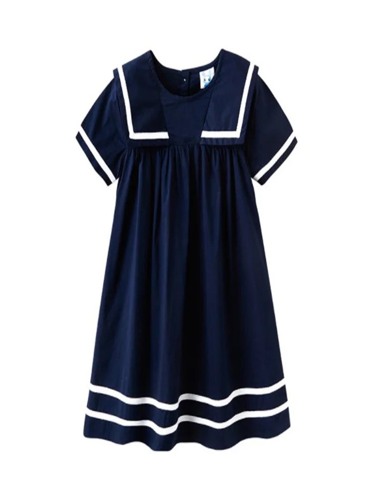 

Cultiseed Big Girls Prepply Style Sailor Collar Striped Dress Clothes Children Students Korean Summer Short Sleeve Casual Gowns