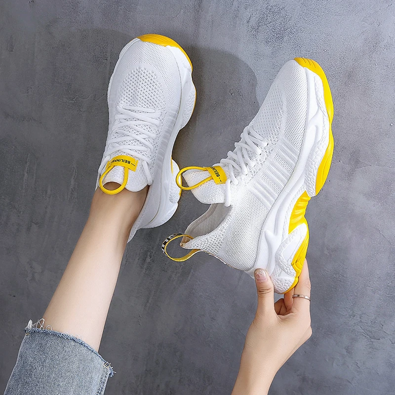 

Sneakers Women Shoes Trainers Lace Up Breathable Knit Mesh Casual Shoes Woman White Beige Tenis Feminino Zapatillas Mujer