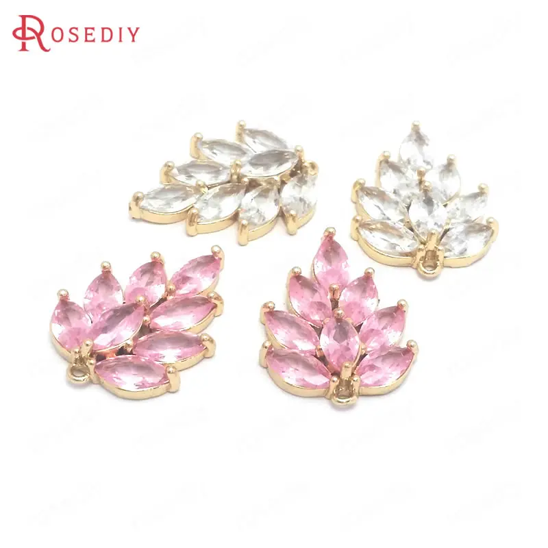 6 шт. 12x15MM 17x24 мм 24K Шампань золото Цвет латуни и циркона лист дерева Форма Подвески
