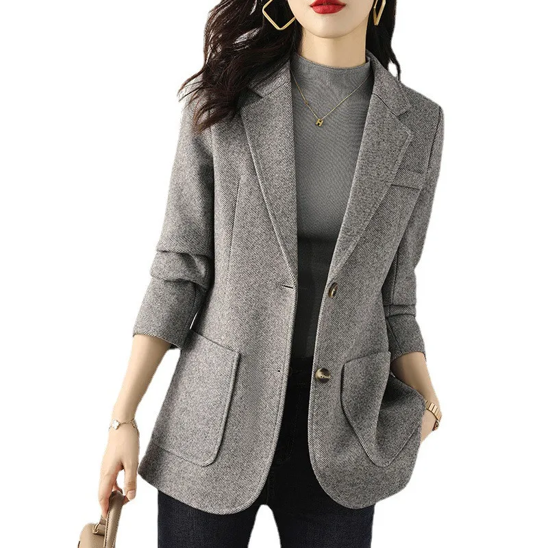 Новинка 2021 модный шерстяной Блейзер куртка Женский весенне-осенний кофейный