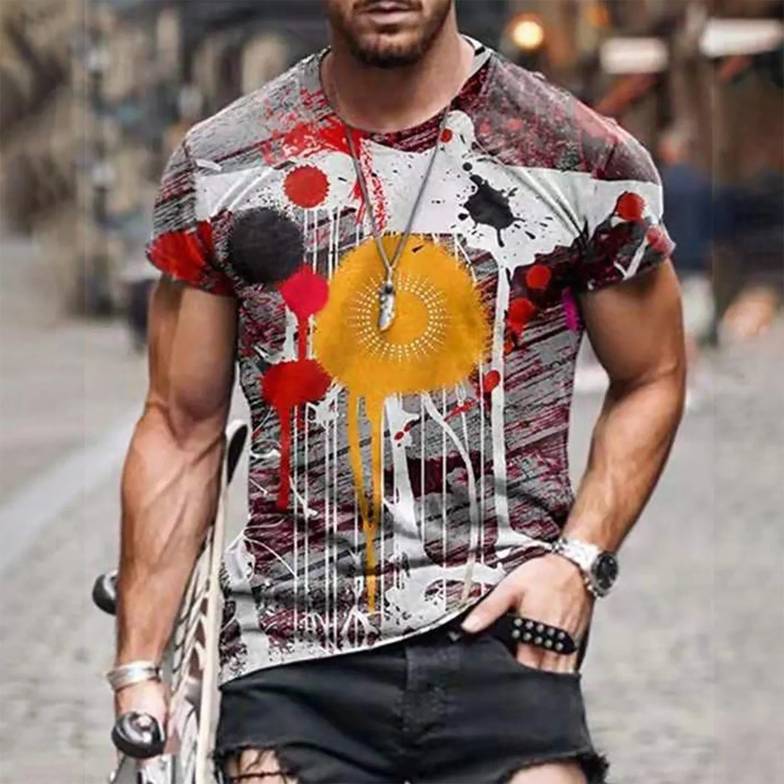 Мужская летняя футболка с 3D-принтом Повседневная рубашка круглым вырезом