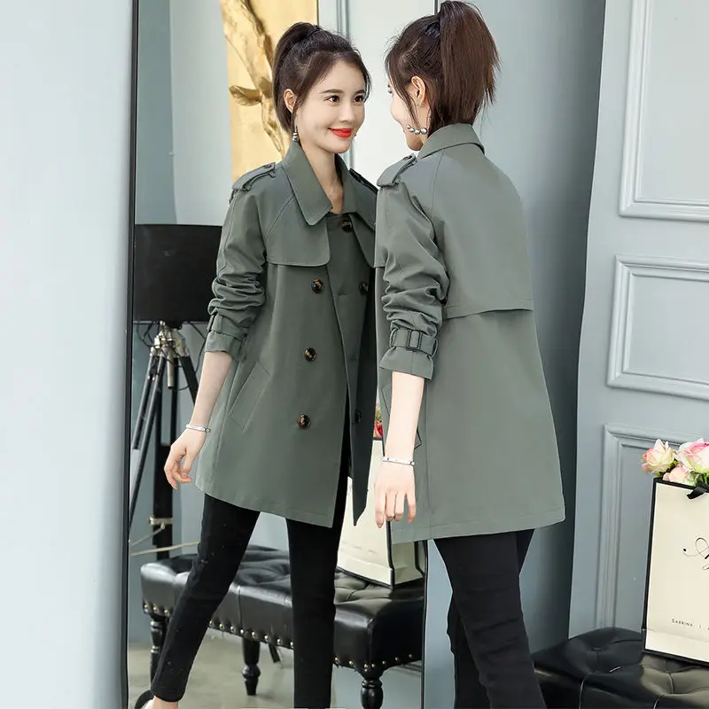 Женский двубортный Тренч свободное однотонное пальто средней длины в Корейском