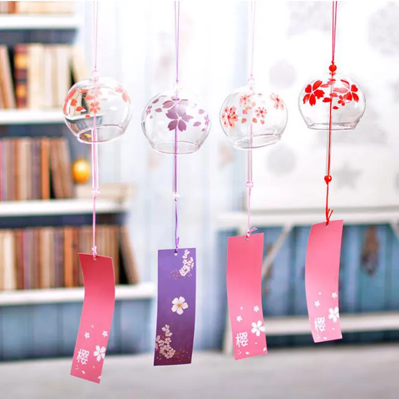 

Romantic Chimes Crafts Japanese Cherry Blossom Glass Wind Chimes Bells Home Garden Office Ornament Window Hanging Decor