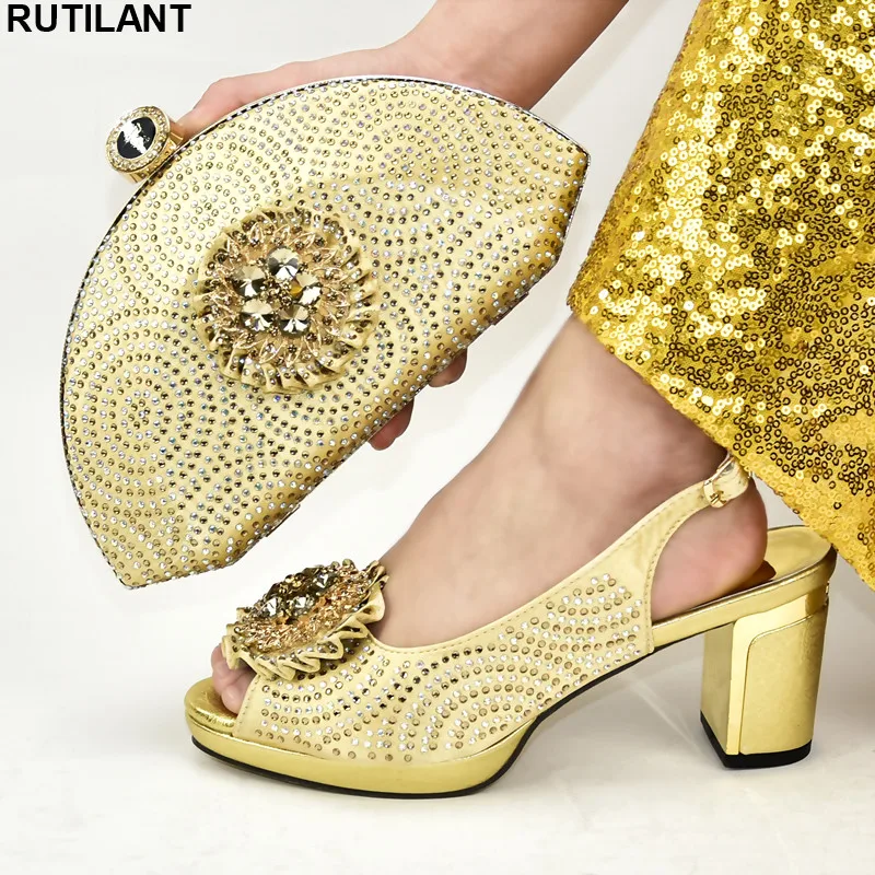 Новое поступление стразы итальянские свадебные туфли и сумочка в комплекте