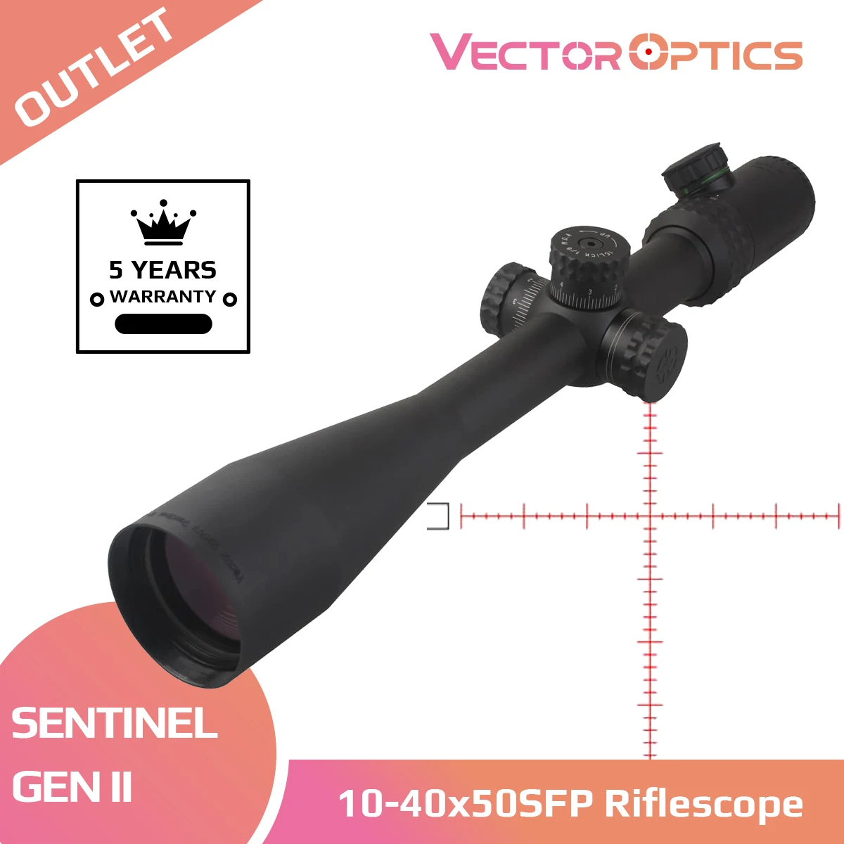 Vector Optics Sentinel 10 40x50 охотничий винтовочный оптический прицел 1/8 MOA тактическая