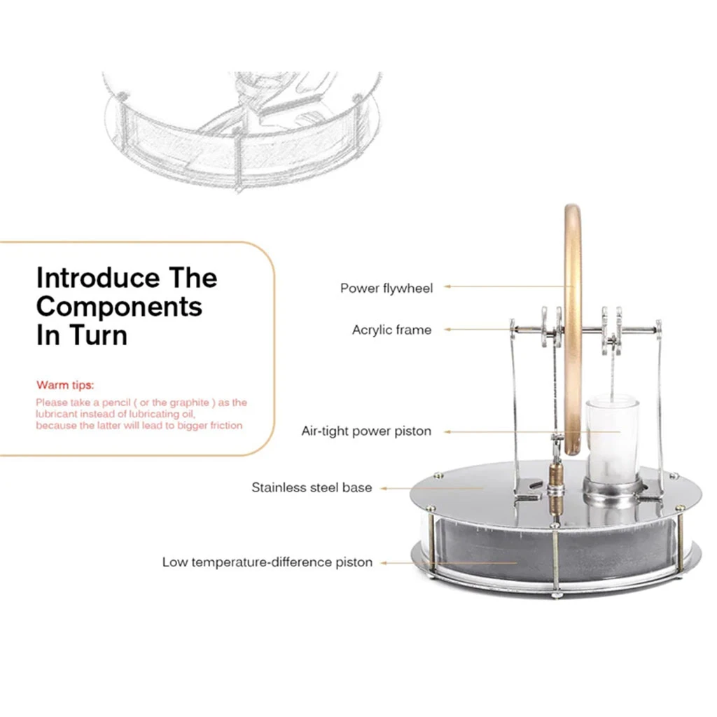 

Low Temperature Stirling Engine Model Steam Power Physical Kits -White