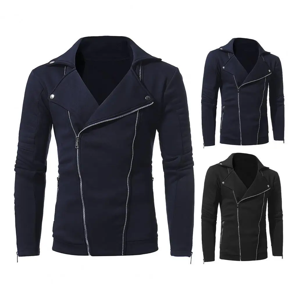

Fashion Men Coat Solid Color Turn-down Collar Zipper Decoration Asymmetric Spring Jacket Male Coats Streetwear Men's Clothing