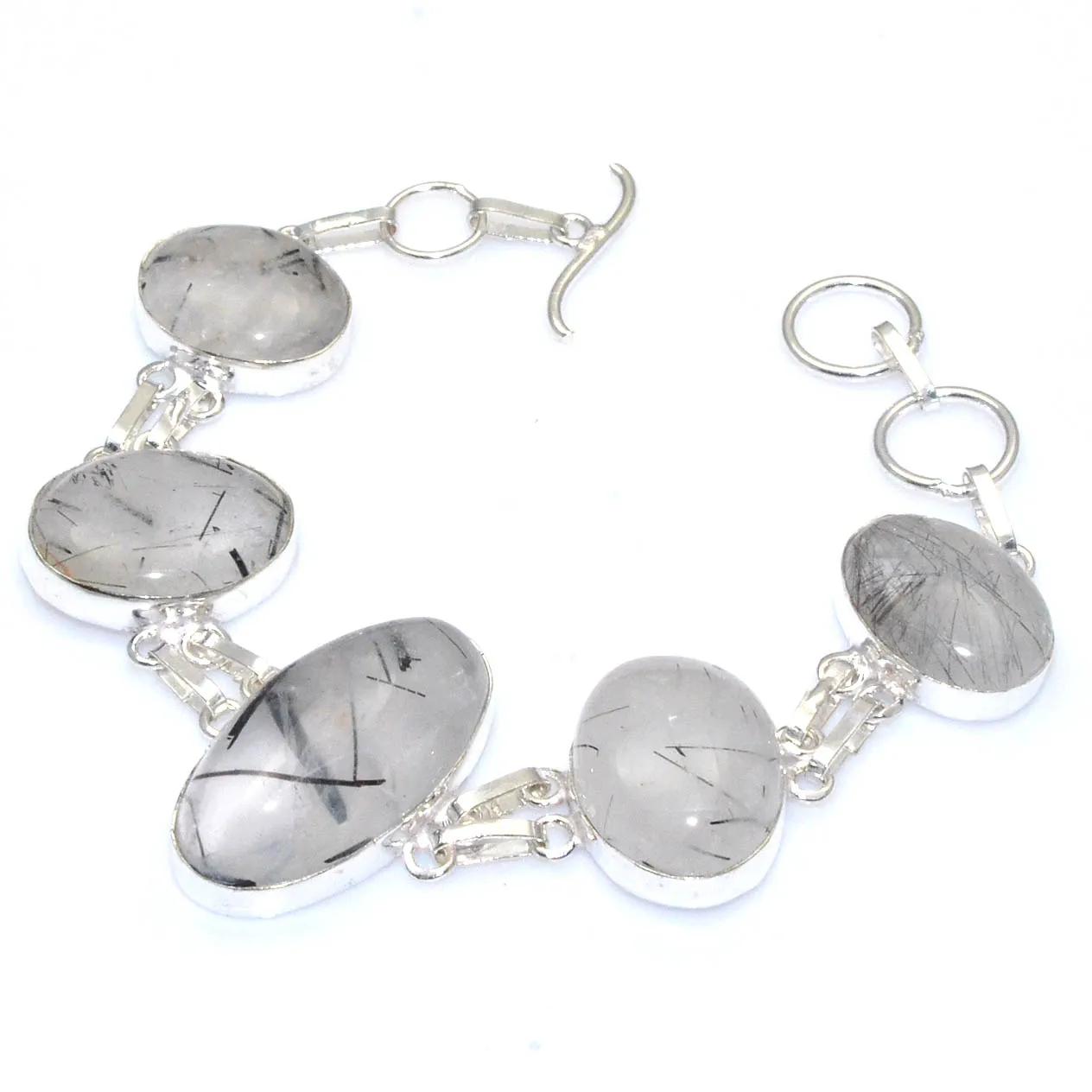 

Genuine Black Rutile Quartz Silver Copper Bracelet , Women Jewelry gift, 20.5 cm, B4124