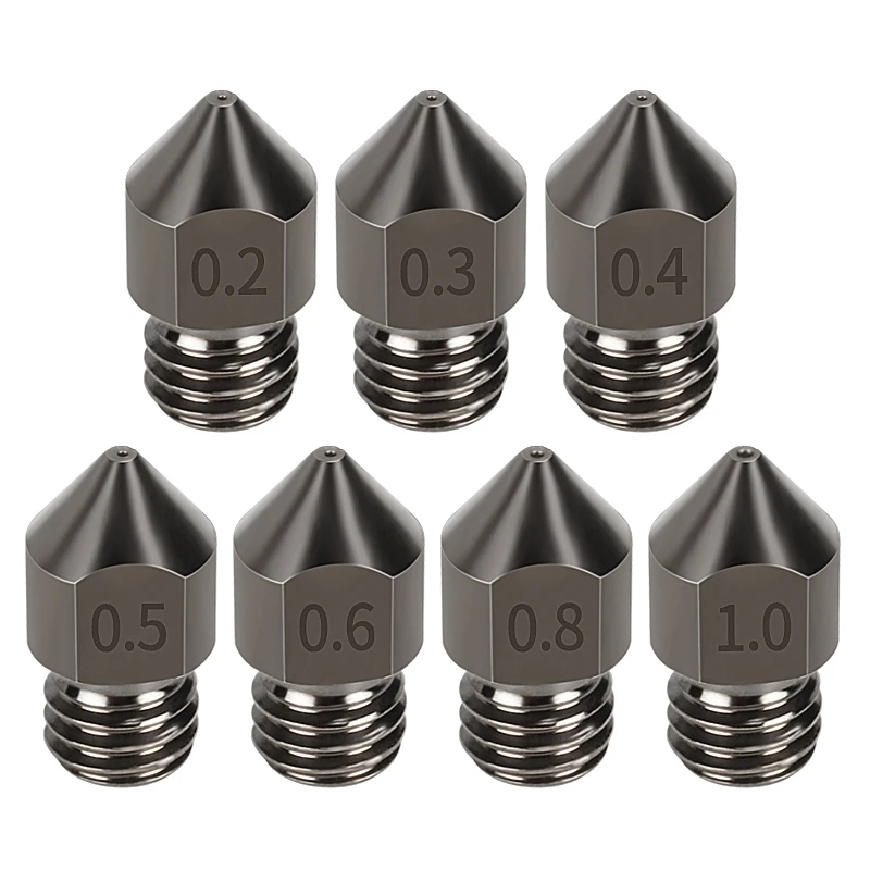 

7PCS Extruder MK8 Nozzle 0.2mm-1.0mm Hardened Steel Corrosion-Resistant Printer Head 1.75mm M6 Thread 3D Printer Kit