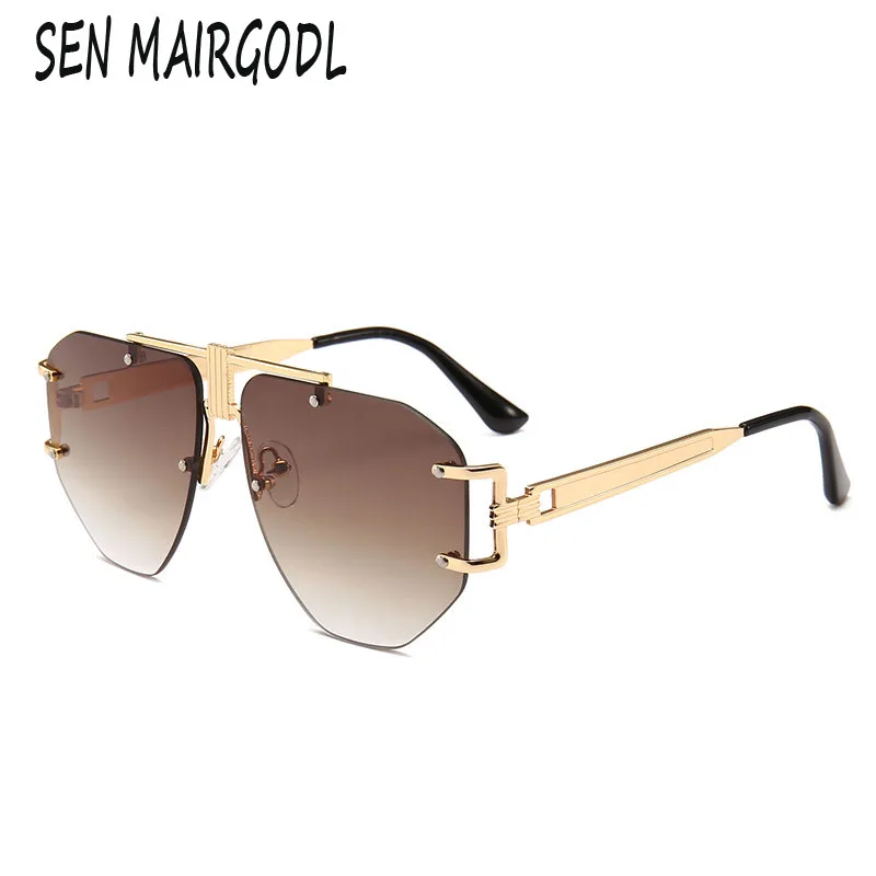 

Classic retro steampunk sunglasses for men women Luxury brand design frameless irregular sun glasses Metal frame goggles uv400