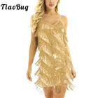 Женское платье-хлопушка на тонких бретельках с кисточками и бахромой с блестками, танцевальная одежда для соблазнительной сальсы, бальной комнаты, танго, ча-румбы, самбы, латиноамериканской