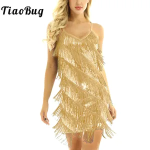 Женское платье-хлопушка на тонких бретельках с кисточками и бахромой с блестками, танцевальная одежда для соблазнительной сальсы, бальной комнаты, танго, ча-румбы, самбы, латиноамериканской