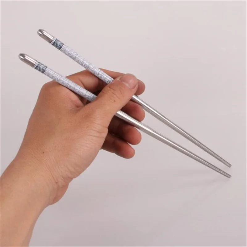 

5 Pairs Stainless Steel Chopsticks Length White Flower Patters Food Sticks Reusable Chopsticks 23 cm