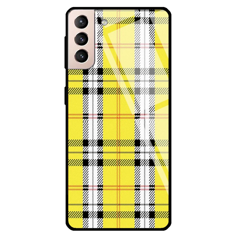 Чехол из закаленного стекла в желтую клетку для Samsung Galaxy S10 Plus Note 10 S8 S9 S20 FE S21 20 Ultra |