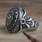 Мужское кольцо в стиле панк, большое темно-кольца с синим камнем, турецкое ювелирное изделие в стиле хип-хоп с резным узором, чемпионское кольцо, мужские и женские подарки