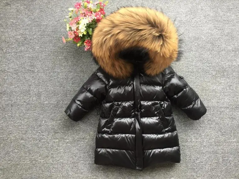 color 2 Racoon fur Утепленные парки с натуральным енотовым мехом для мальчиков и девочек на температуру до-30 градусов, для русской зимы длинное пуховое пальто 90, куртка пальто, одежда для маленьких детей - Цвет: color 2 Racoon fur