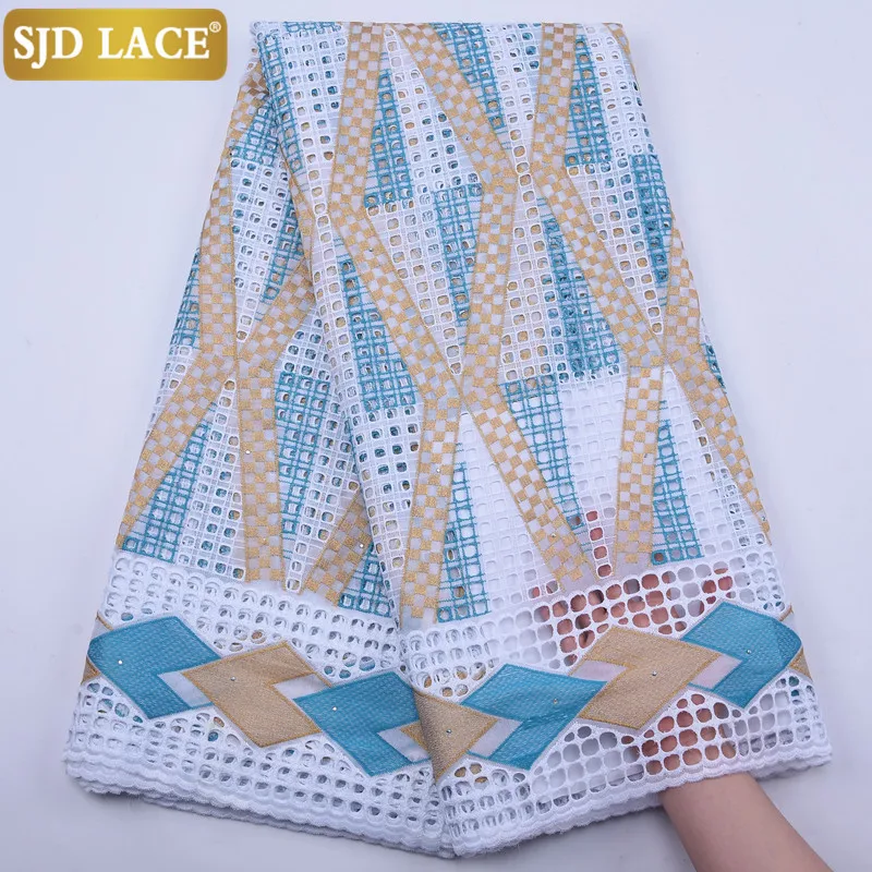 

SJD LACE African Lace Fabric With Stones Swiss Cotton Lace High Quality Small Holes Nigerian Voile Lace Fabric For Man Sew 1879B