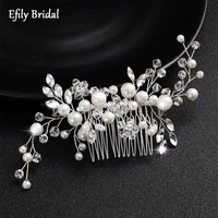 efily silver color rhinestone pearl bridal hair comb jewelry for women bride wedding hair accessories crystal ornaments gifts