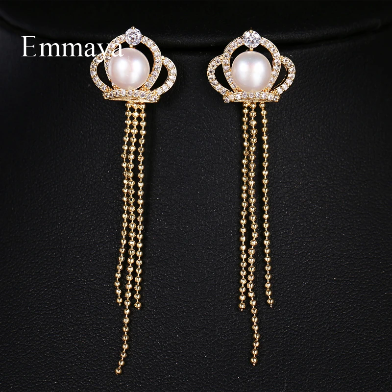 Новый сезон дизайнерские длинные золотые серьги Emmaya с короной содержат