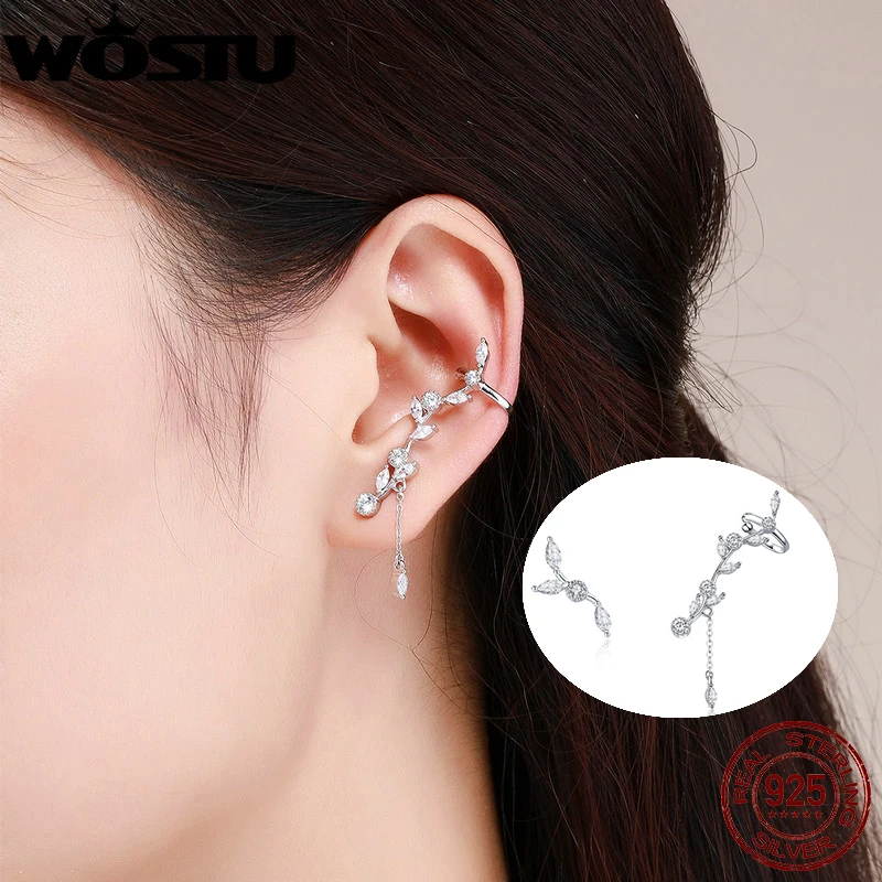 

WOSTU Hot Sale 925 Sterling Silver Dazzling Leaves Stud Earrings For Women Female Original Design Silver Jewelry Gift CQE429