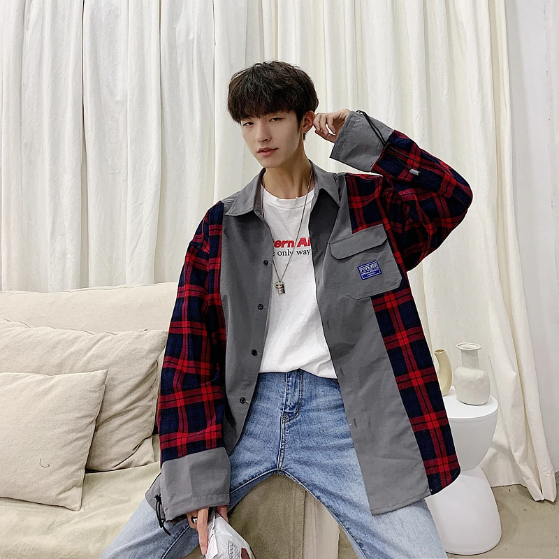 Новинка весна-осень 2019 мужская клетчатая рубашка Корейская версия модной