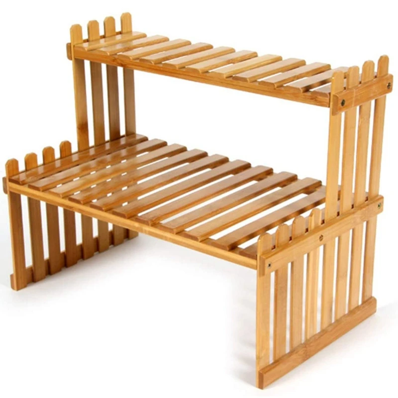 

Plant Stand Flower Display Desktop Rack Holder Bamboo Shelf Garden Storage Dormitory Modern Double Layer