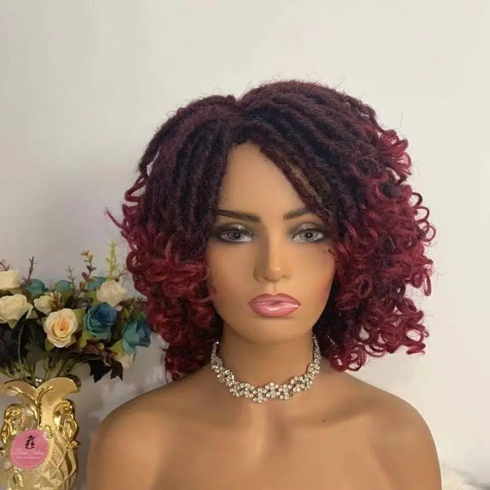 Omber 1B-99j Short Dreadlock Wig Twist Wigs Afro CurlyBraided  Synthetic Faux Locs Crochet Hair Wigs For Black Women