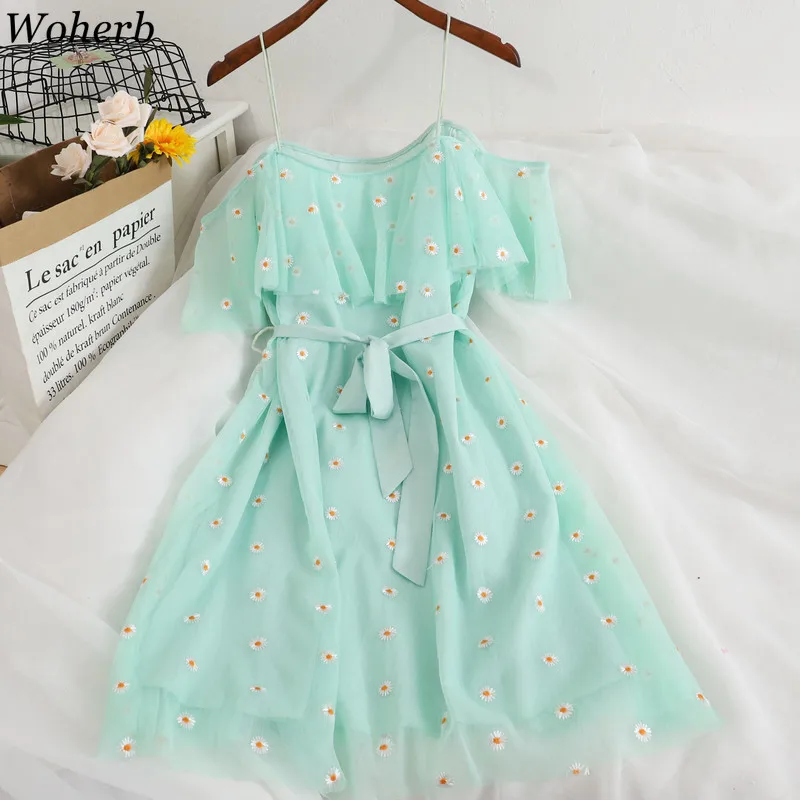 Woherb милое платье принцессы женская одежда 2022 газовое элегантное с вышивкой Vestidos