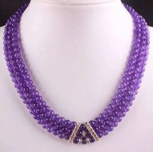 

Pretty 3Rows 6mm Russican Round beads Necklace 17-19'' Free shipping