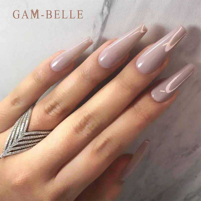 

Гам-BELLE Гламурный розовый накладные ногти длинные гроб балетки однотонная Цвет французские акриловые Пресс на ногтей Советы украшения для ...