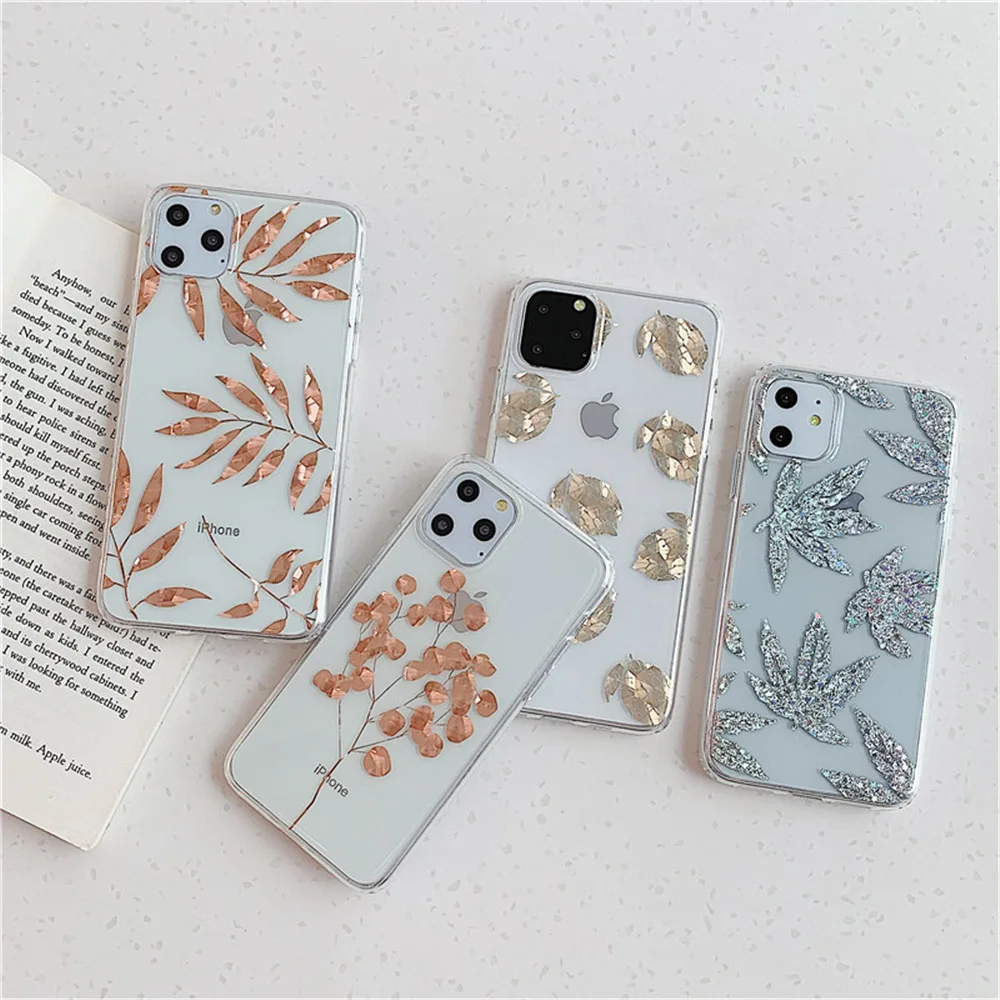 N1986N покрытие из розового золота для iPhone 11 11 Pro Max X XR XS Max 7 8 Plus чехол для телефона роскошный художественный лист Дерево мягкий IMD для iPhone 11