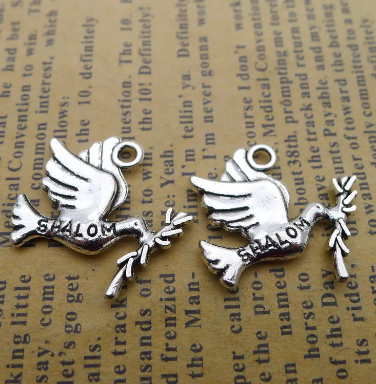 10pcs/Lot 20x22mm Antique Silver Color Peace Dove Olive Branch Charms Pendant For Jewelry Making DIY Jewelry Findings