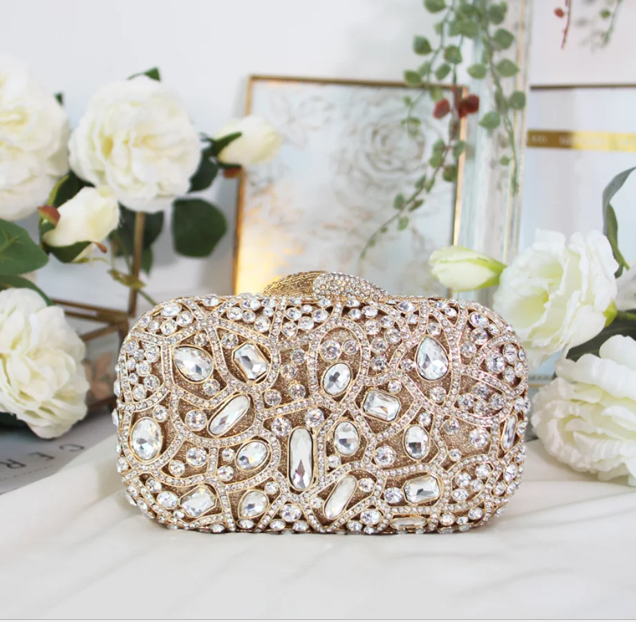 

Female Women Crystal Clutch Bags For Party Evening Bag Minaudiere Bags Metal Hard Case Wedding Bridal Flower Handbag Purse Gift