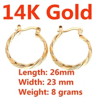 solid yellow gold hoop earring fashionable round braided twist shaped frosted earrings gift for women