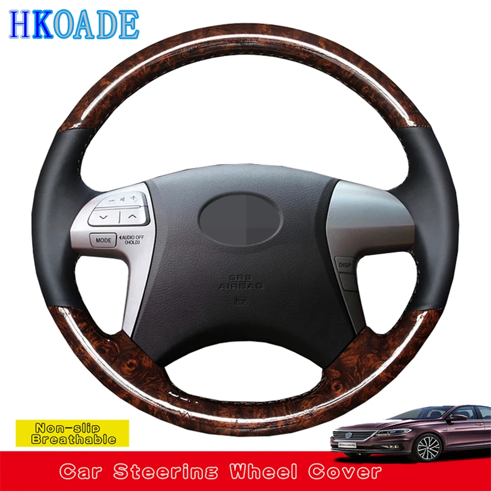 Customize DIY Genuine Leather Car Steering Wheel Cover For Toyota Highlander Toyota Camry 2007 2008 2009 2010 2011 Car Interior