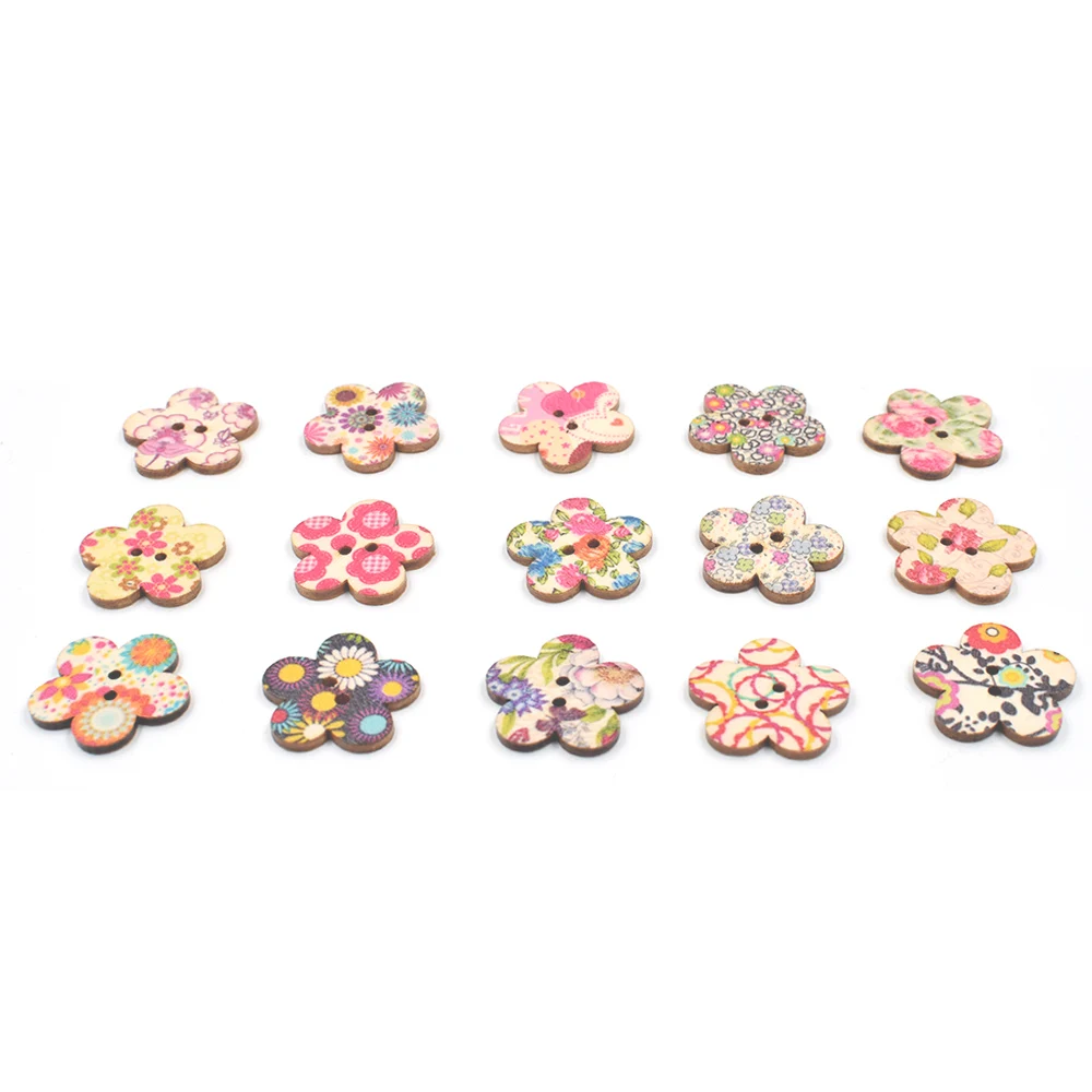 30 шт. деревянные пуговицы для одежды в виде сердца/цветка/бабочки|Пуговицы| |