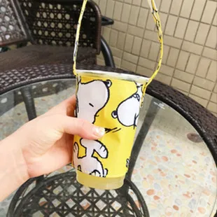 Cup sleeve E Pom Purin Защита окружающей среды мешок чашки ручные чашки напитков гидроизоляция портативный набор чашки в приемной сумке Snopy Dufy - Цвет: Cup sleeve E