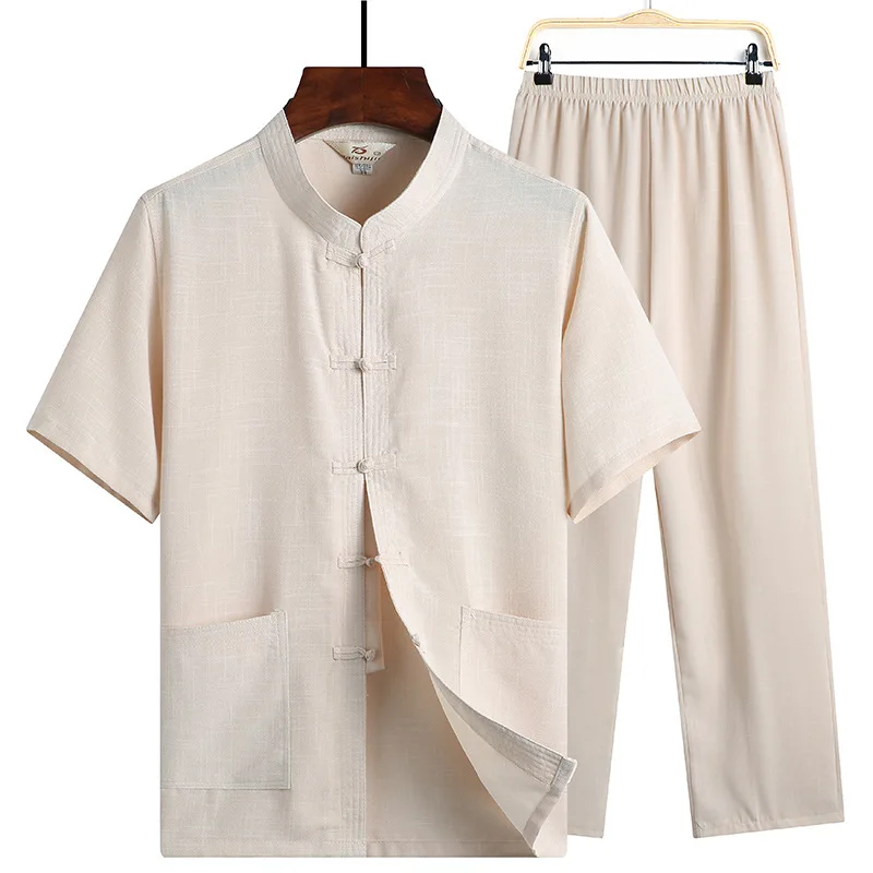 

China Embroidery #11 Traditional Chinese Clothing Set Man Oriental 2 Pieces Uniforms Short Sleeve Linen Casual Chinese Costumes