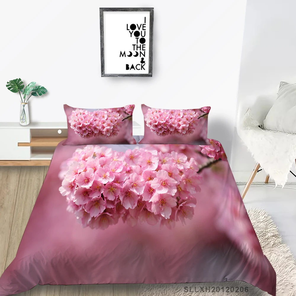 

Cherry Blossoms Bedding Set For Girls Beautiful Pink Duvet Cover Single Double Twin Full Queen King 3D Floral Bed Set Sweet