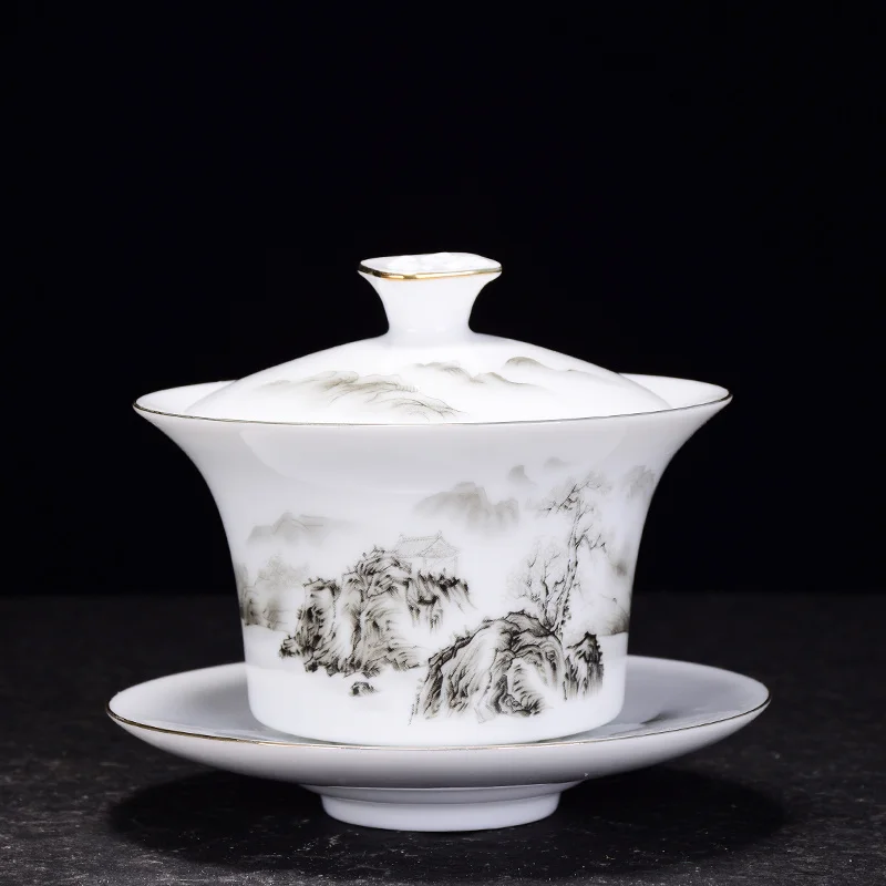 

130ml Retro Ceramic Gaiwan Teacup Handmade Sancai Tea Tureen Chinese Teaware Accessories Drinkware Portable Travel Personal Cup