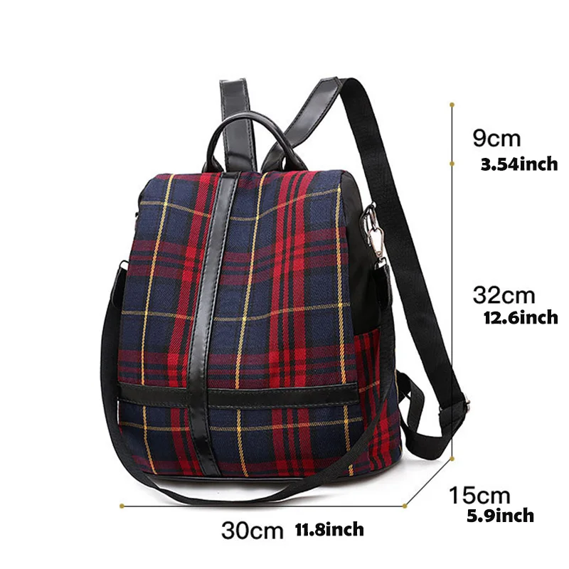 Женский красный клетчатый рюкзак кошелек Холщовый повседневный с защитой от