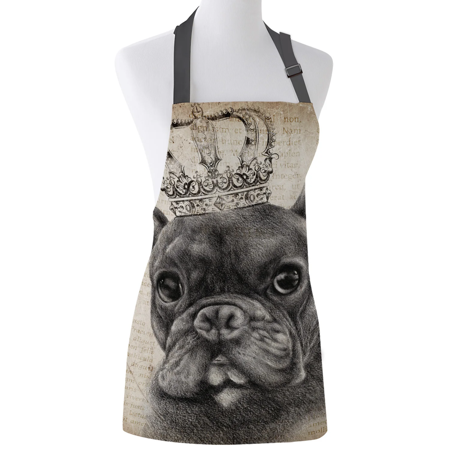 Смешной фартук собака породы бульдог носить Ретро Корона старая газета Кухонные
