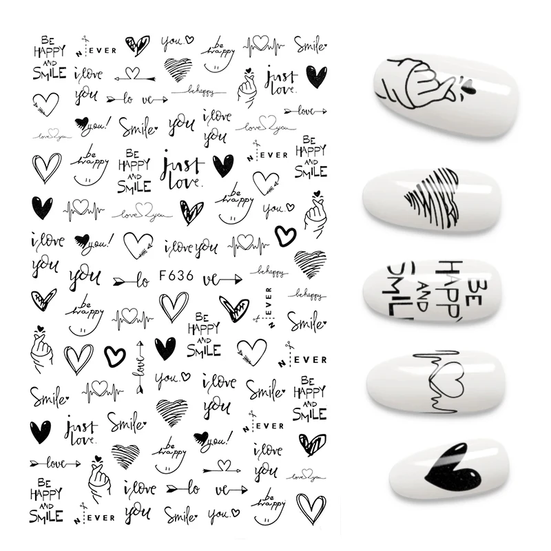 

The New Nail Sticker Flower Love Letters Comic 3D Manicure Foil Stickers for Nails Cartoon Abstract Designs Nail Art Decorations