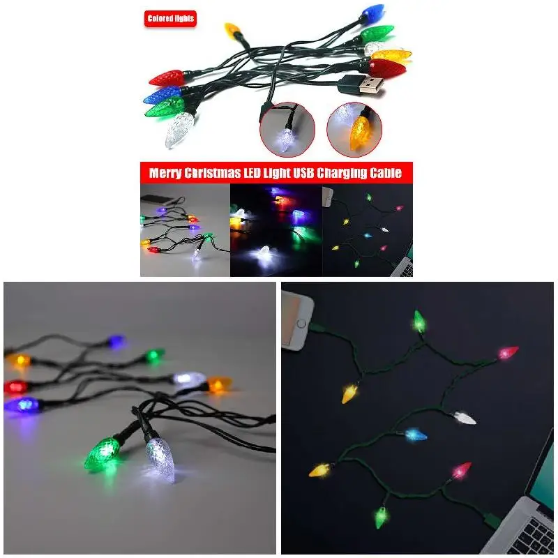 

Newest Christmas LED Cable Smartphone USB Charging Cable with LED Lights Room Decoration Night Lights Charging Cable for