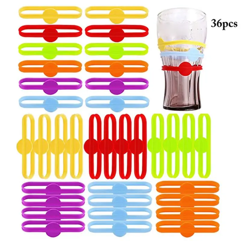 

36 Pcs Wine Glass Recognizer Marker Labels Colorful Silicone Wine Glasses Strip Tags Engagement Wedding Party Bar Accessories