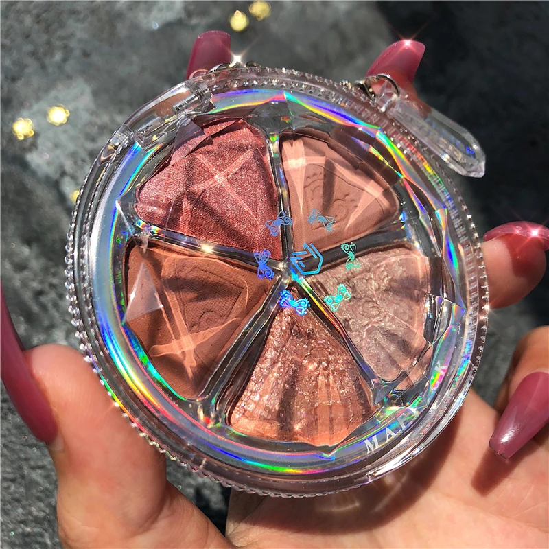 

New Arrive 5 Color Shimmer Glitter Eye Shadow Round Palette Blush Highlighter Face Makeup Bronzer Eyeshadow Palette Eye Cosmetic
