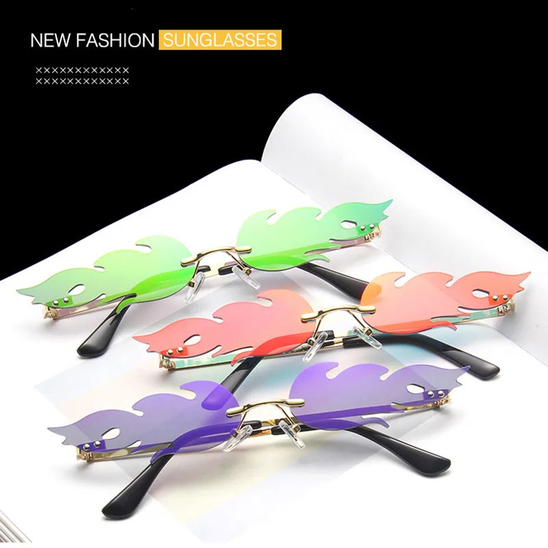 Женские очки для вождения бескаркасные солнцезащитные в форме пламени роскошные